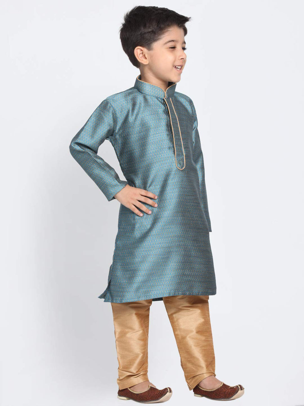 Jbn Creation Boys Full Sleeve Silk Blend Kurta Pyjama Set With Mandarin Collar - Perfect For Festivals, Rakshabandhan And Speci