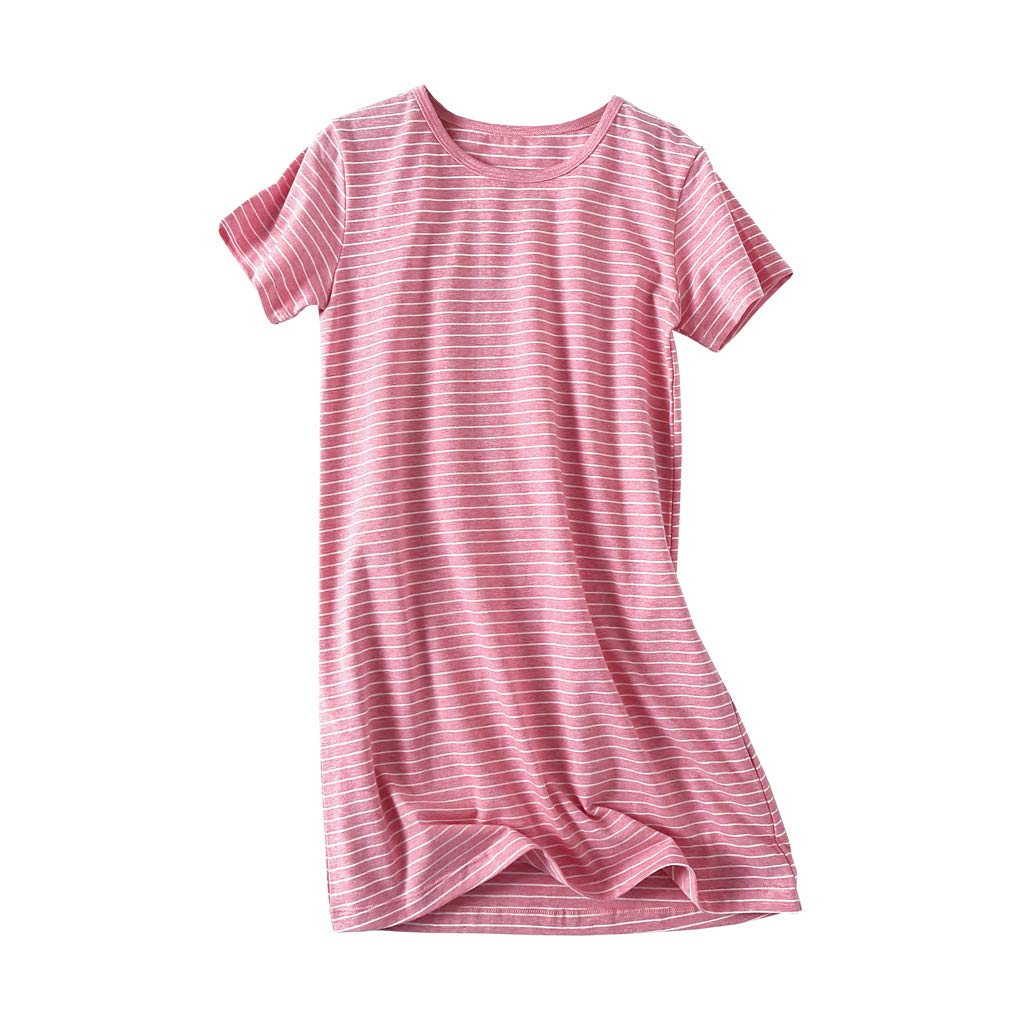 Uobzyaq Stripes Nightgowns for Kids Cotton Softness Daytime Sleepshirts Summer Nightdress Sleepwear for 3-10 Years Watermelon Re