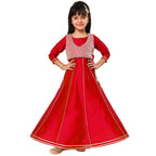 A.T.U.N. (ALL THINGS UBER NICE) Girls Woven Design Gota Jacket Anarkali Gown Red