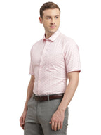 Turtle Men 100% Cotton Regular Fit Light Pink Printed Half Sleeve Formal Shirt