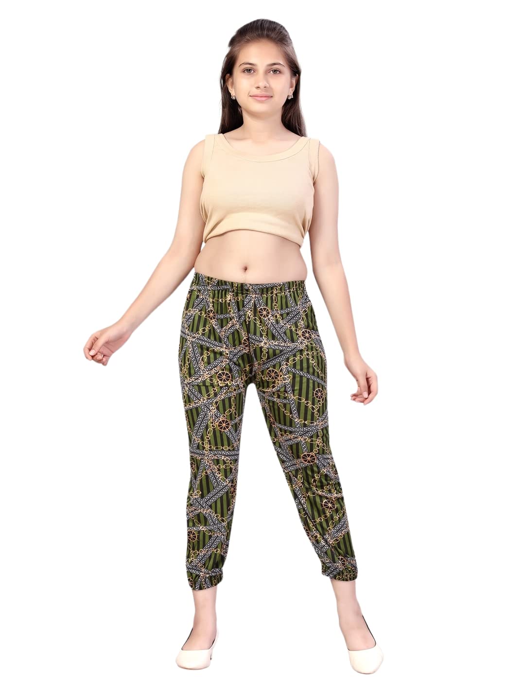 Aarika Girls High Rise Relaxed Pants (HRM-KG-2502_Green_36)