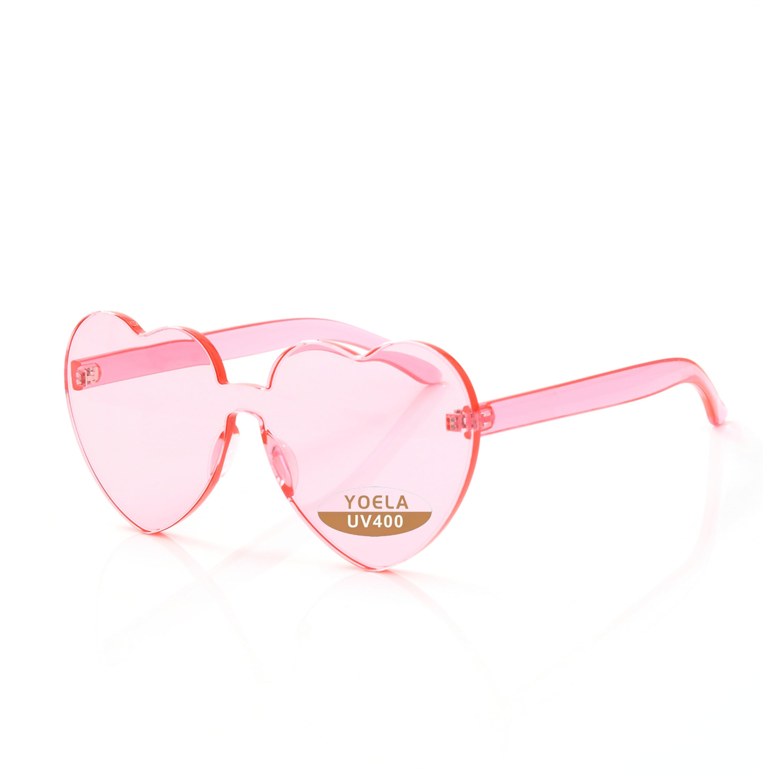 OLINOWL Yoela Heart Thick Oversized Rimless Sunglasses One Piece Heart Shape Eyewear Colored Sunglasses for Women