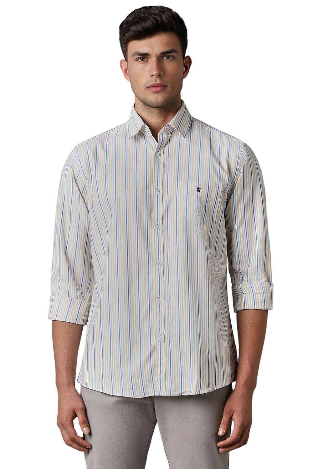Louis Philippe MenS Cotton Striped Slim Fit Shirt (Lysfcslp058964_Multicolour, 42