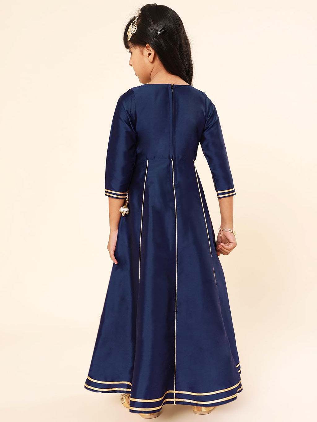 A.T.U.N. (ALL THINGS UBER NICE) Girls Woven Design Gota Jacket Anarkali Gown Navy Blue