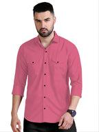 Rebelify MenS Cotton Blend Shirt With Pockets Full Sleeves Collared Neck Solid Pattern Botton Down Closure Relaxed Fit And Stan