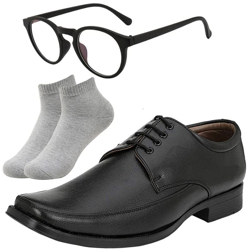 Vitoria Stylish l Men Black Lace Formal Shoes with Light Gray Socks & Selfi Black Frame/7 7
