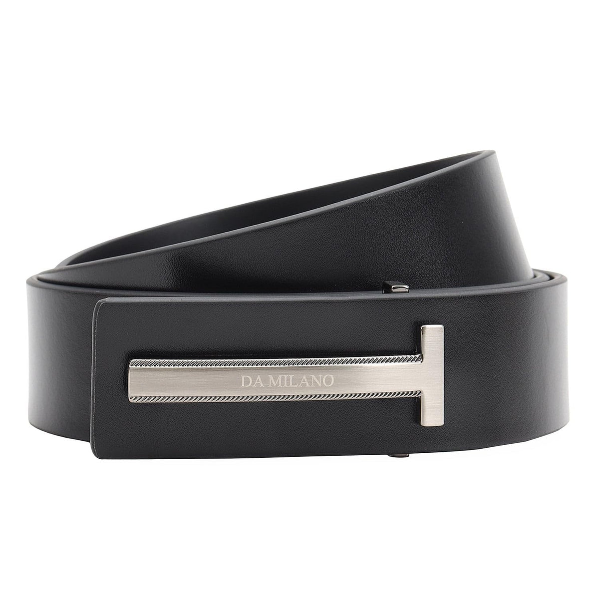 Da Milano Press Pin Plain Leather Belt For Men  Black (Size 90 Cm) 38