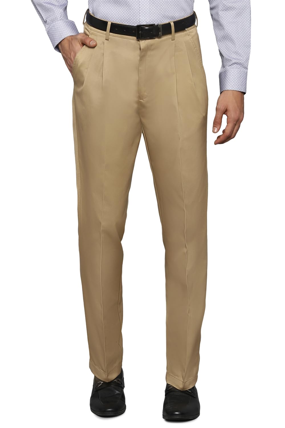 Louis Philippe Men Khaki Classic Fit Solid Flat Front Formal Trousers