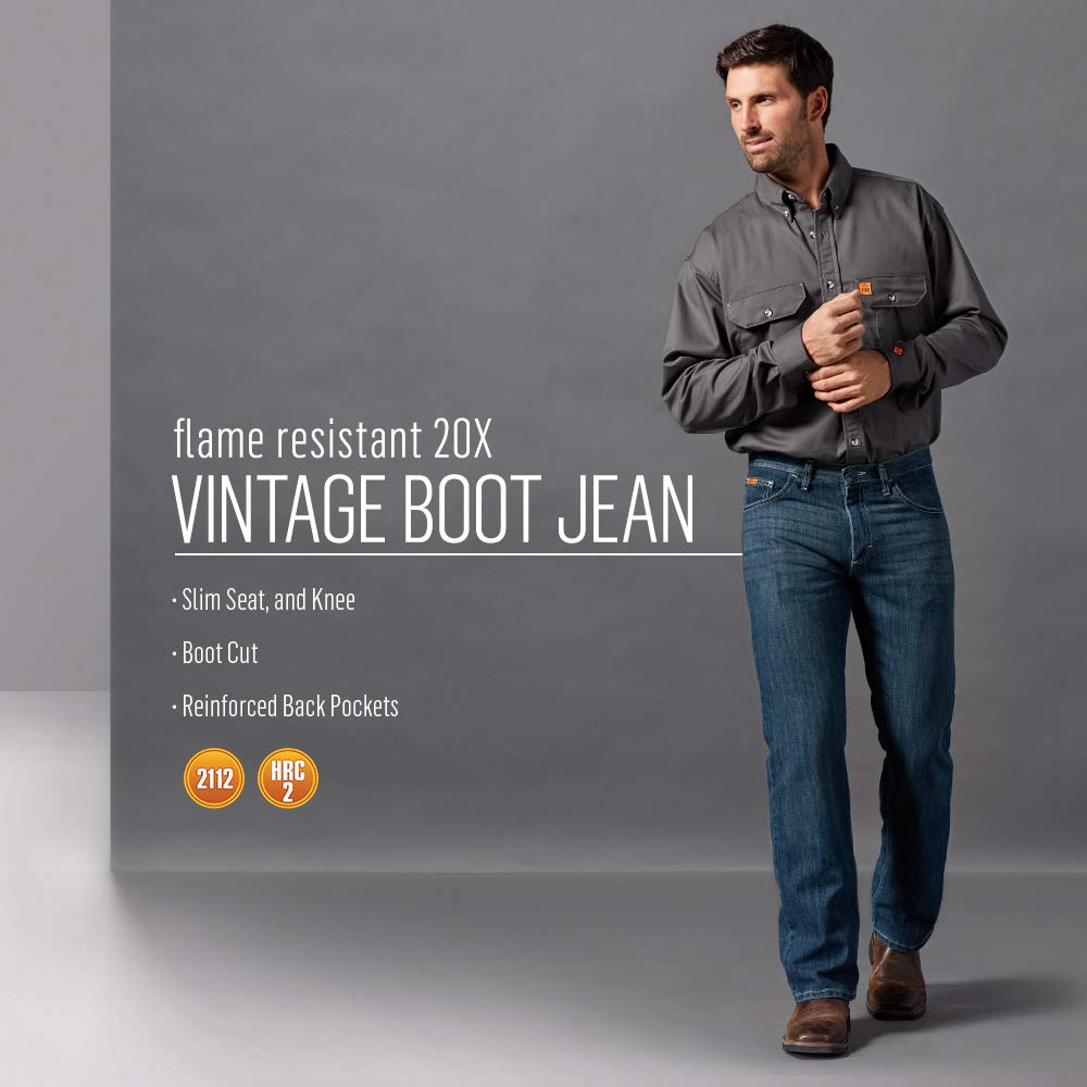 Wrangler Riggs Workwear mens Fr Flame Resistant 20x Vintage Boot Cut jeans, Dark Wash, 40W x 36L US