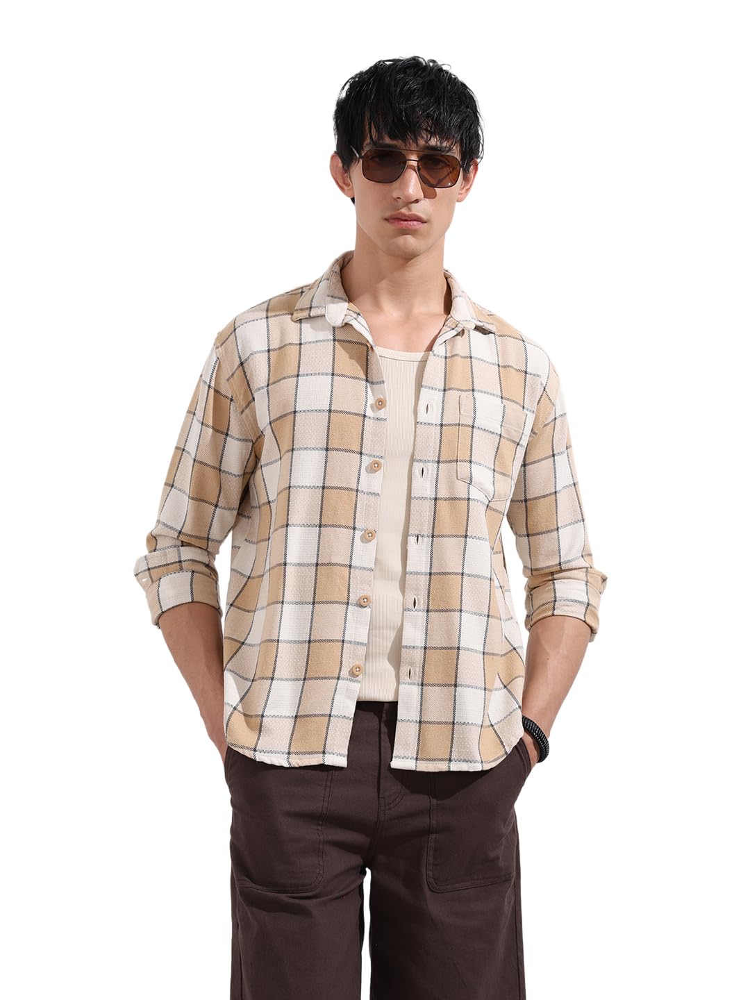 The Indian Garage Co Mens Relaxed Fit Checkered Cutaway Collar Long Sleeves Sweater