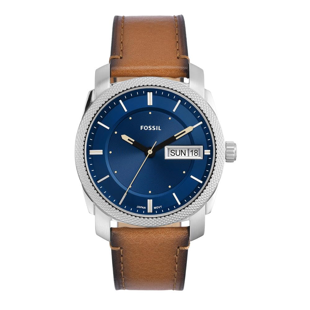 Fossil Men's Machine Quartz Silver and Leather Three-Hand Watch, Color: Silver (Model: FS5920)