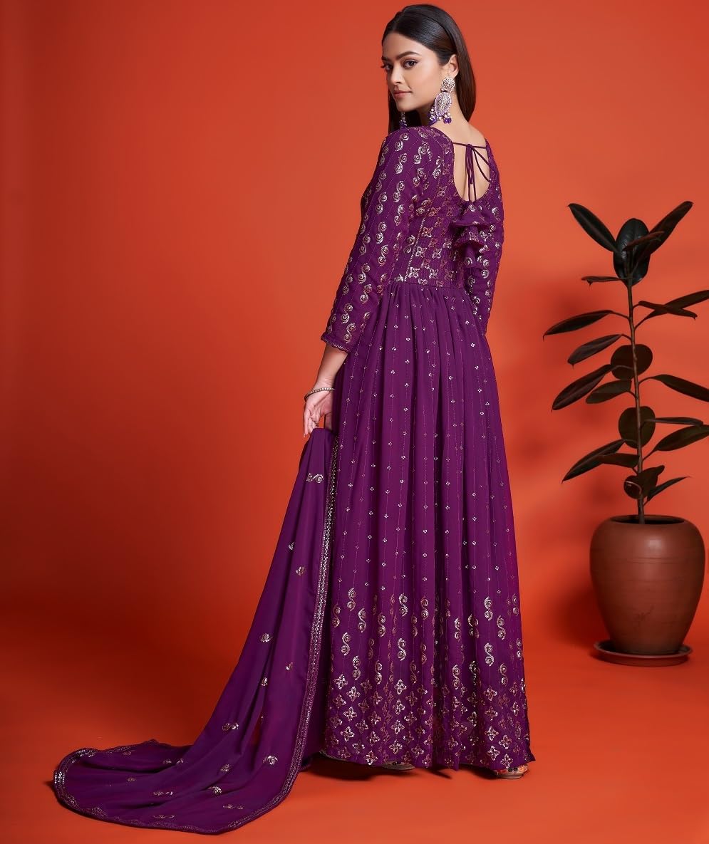 Fashion Basket Women'S Anarakali Kurta With Dupatta Set (Purple)