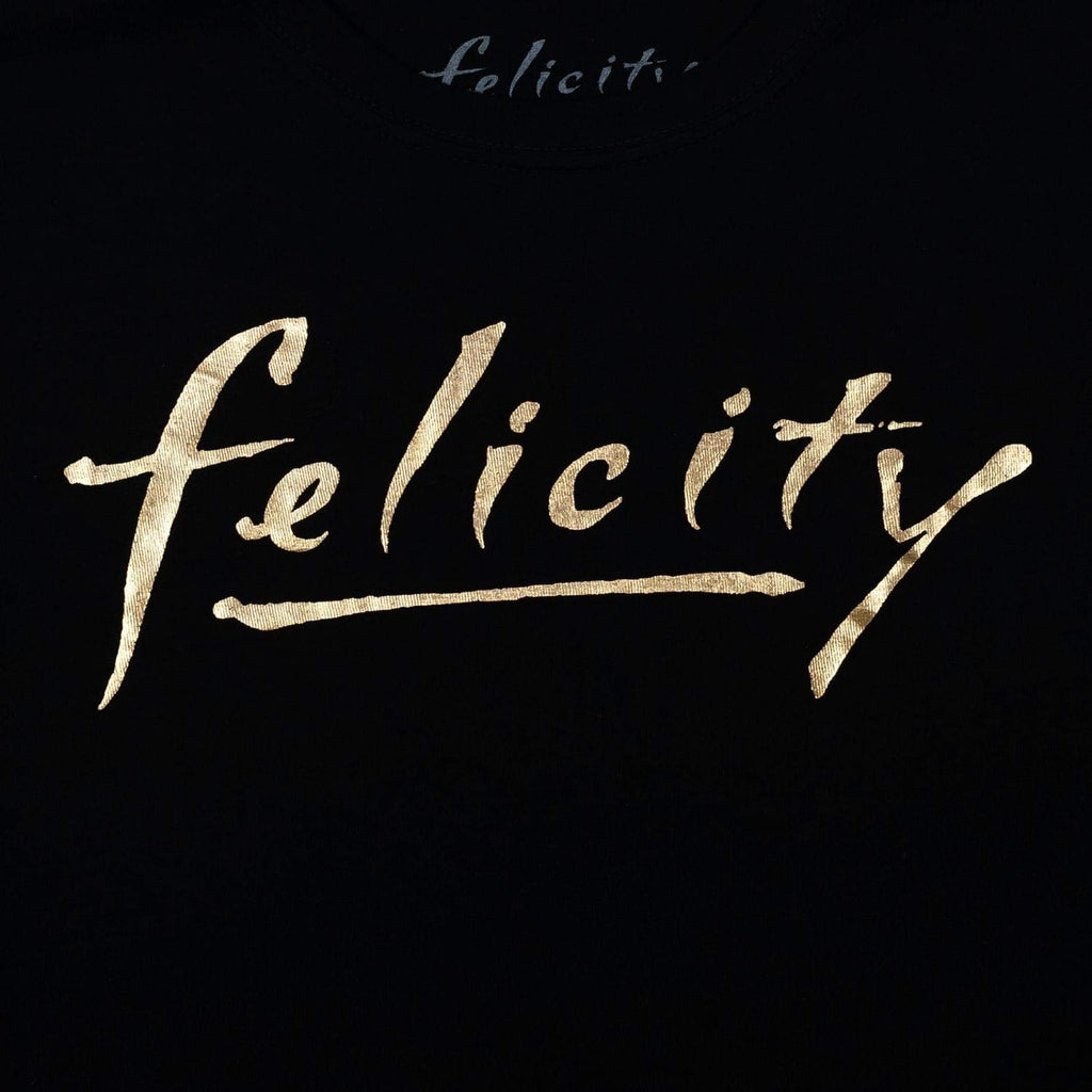 Felicity Gold Logo Junior's Black Cotton T-Shirt - Small