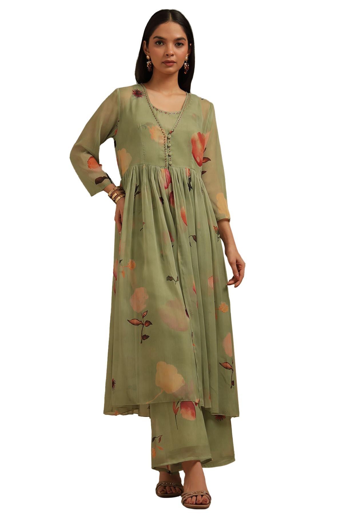 Soch Women Chiffon Floral Print Kurta Set with Beads