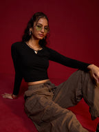 The Souled Store Solids: Black (Cropped Fit) Women Cropped Tops