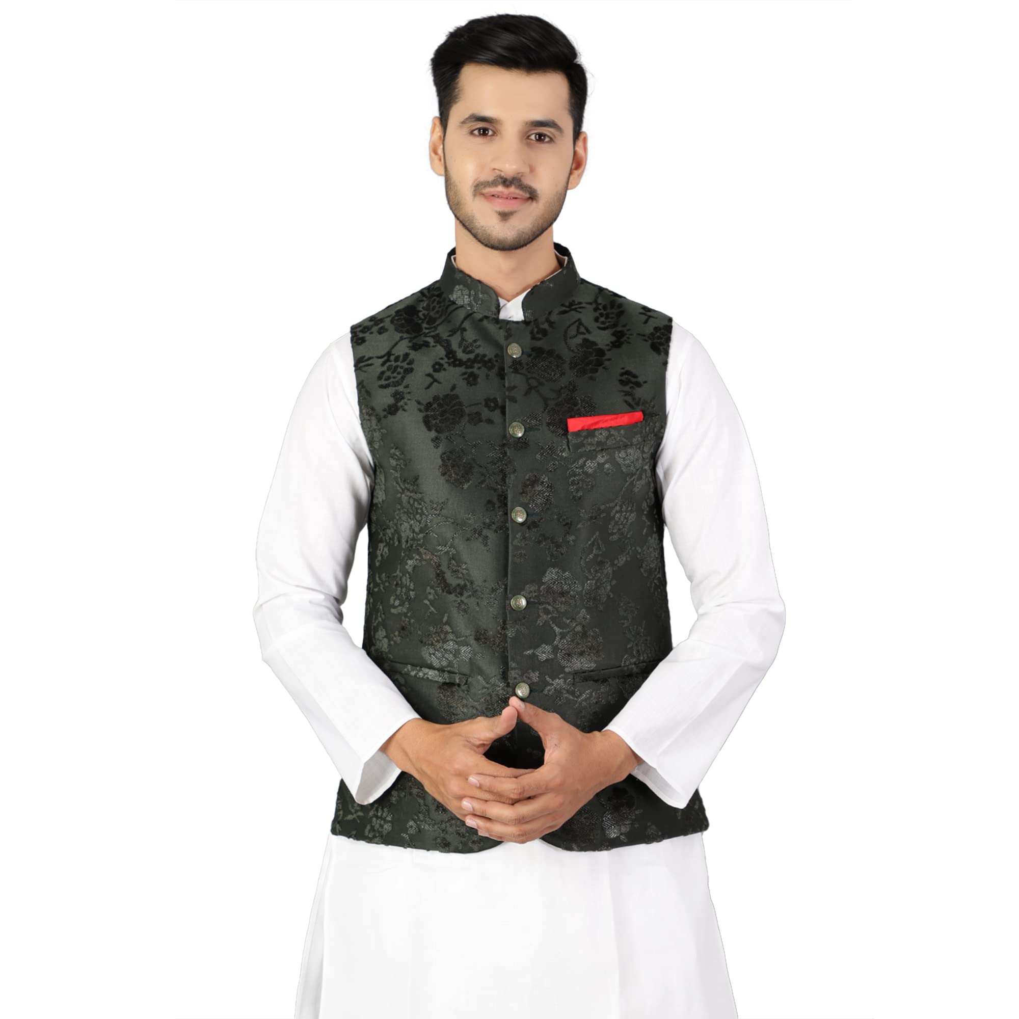 Wintage Men'S Emroidered Velvet Green Modi Nehru Jacket: 46/2Xl