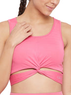 Clovia Womens Polyester Activewearr Sport Twisted Solid Crop Top (AT0139P22_Pink_XL)