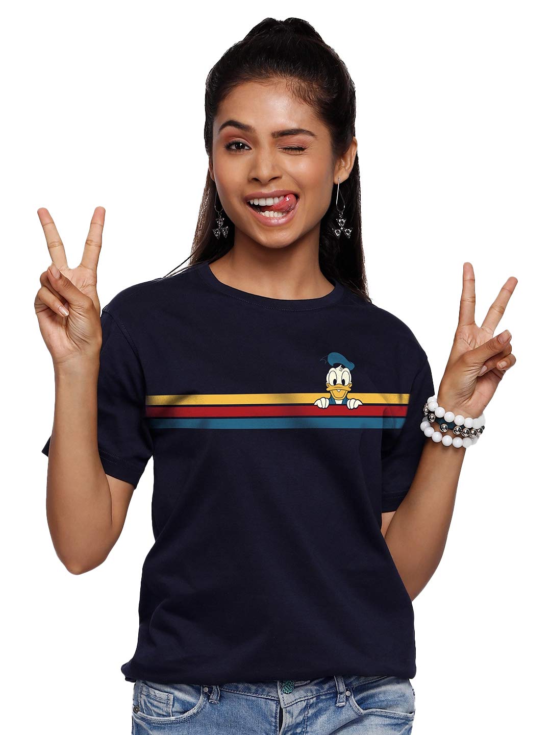 The Souled Store Donald Duck: Stripes T-Shirts for Men Blue