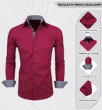 Zombom MenS Solid Cotton Blend Regular Fit Full Sleeve Collared Neck Casual Shirt For Men Burgundy