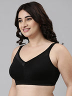 Enamor A112 Smooth Super Lift Classic Full Support Bra - Stretch Cotton, Non-Padded, Wirefree & Full Coverage Black