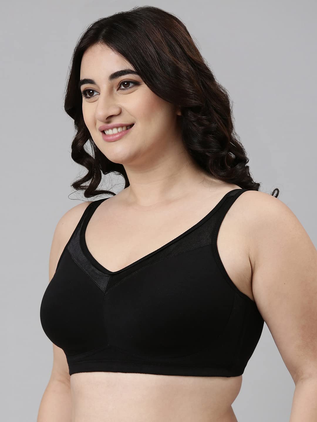 Enamor A112 Smooth Super Lift Classic Full Support Bra - Stretch Cotton, Non-Padded, Wirefree & Full Coverage Black