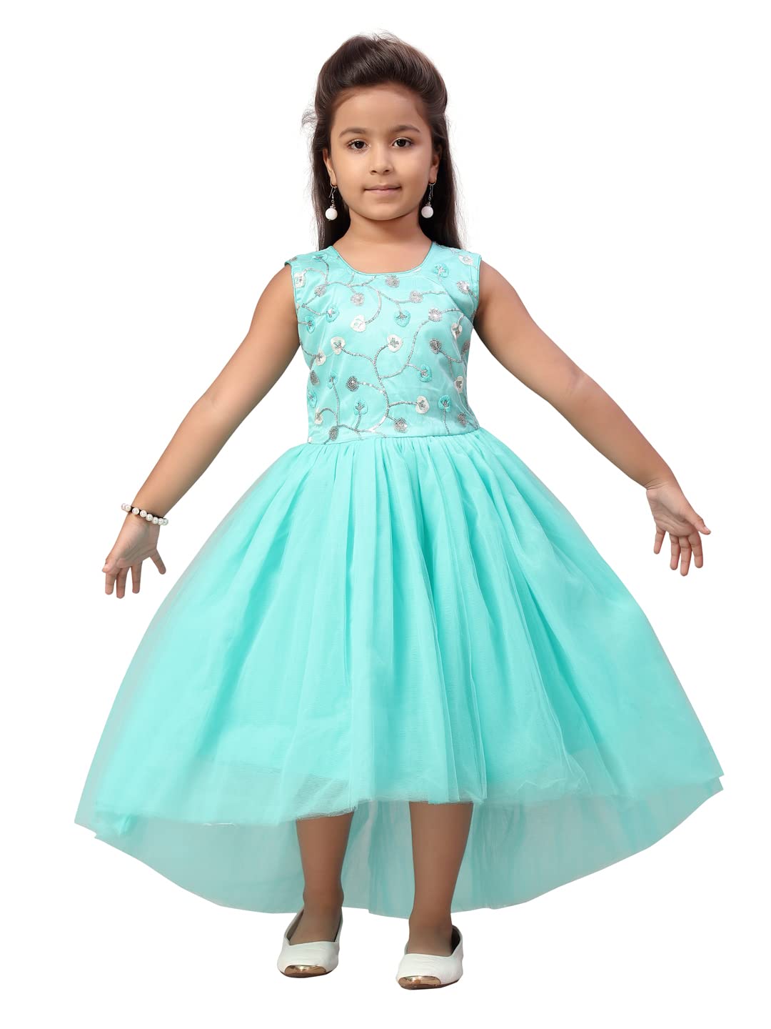 Aarika Girls Nylon A-Line Floor Length Dress (FK-3006_Firozi_22)