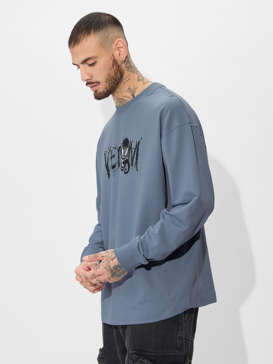 The Souled Store Official Venom: Slurp Men and Boys Reck Neck Multicolor Color Blocked Cotton Oversized Full Sleeve T-Shirts