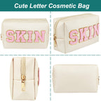 JOINDO Skin Makeup Bag, Skin Care Cosmetic Toiletry Bag, Preppy Makeup bag,Portable Makeup Zipper Pouch Storage Purse, PU Leathe