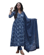 Nermosa Women'S Cotton Blend Printed Flared Anarkali Kurta With Pant And Dupatta Suit Set | Kurta Set | Wedding Suit | Festive S