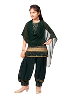 Aarika Girls Ethnic Wear D-Green Colour Sequin Embroidery Lace Work Georgette Kurti Patiala Set (10-15 Years)