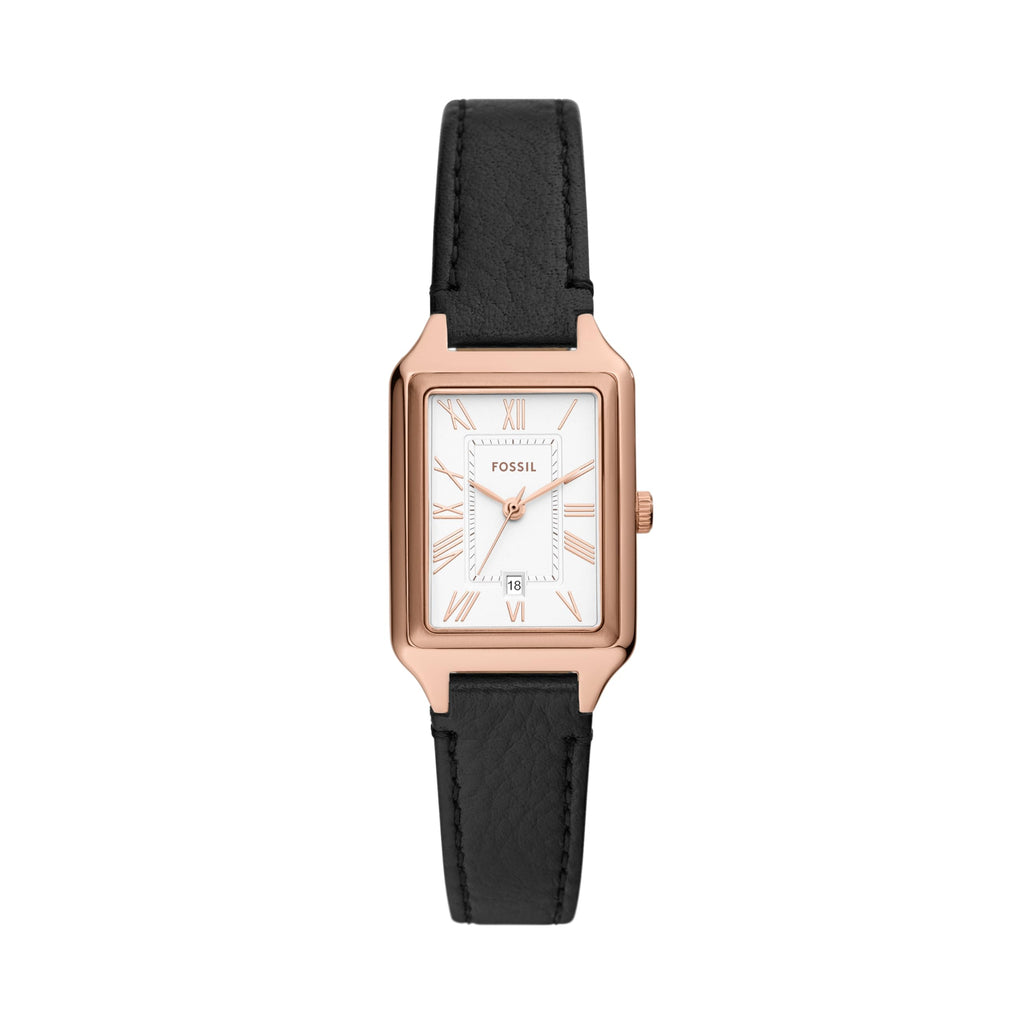 Fossil Women's Raquel Quartz Stainless Steel and Leather Three-Hand Watch, Color: Rose Gold, Black (Model: ES5310)