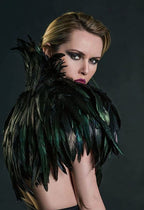 L'VOW Gothic Black Feather Cape Shawl Shrug Poncho With Choker Collar (Black)