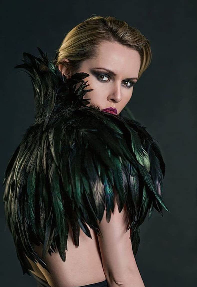L'VOW Gothic Black Feather Cape Shawl Shrug Poncho With Choker Collar (Black)