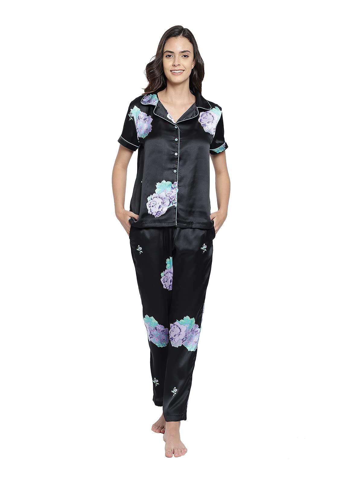 Clovia Womens Pants Regular Pajama Set (NS1212P13M_Black_M)