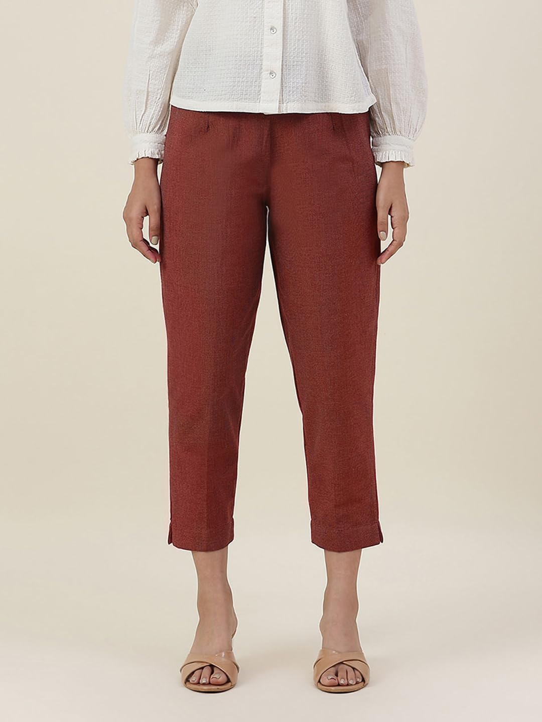 Fabindia Women Cotton Slim Fit Casual Pant Orange_26
