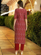 Pinkmint WomenS Printed Crepe Straight Kurta And Pant Set Round Neck Kurta And Pant Set For Women