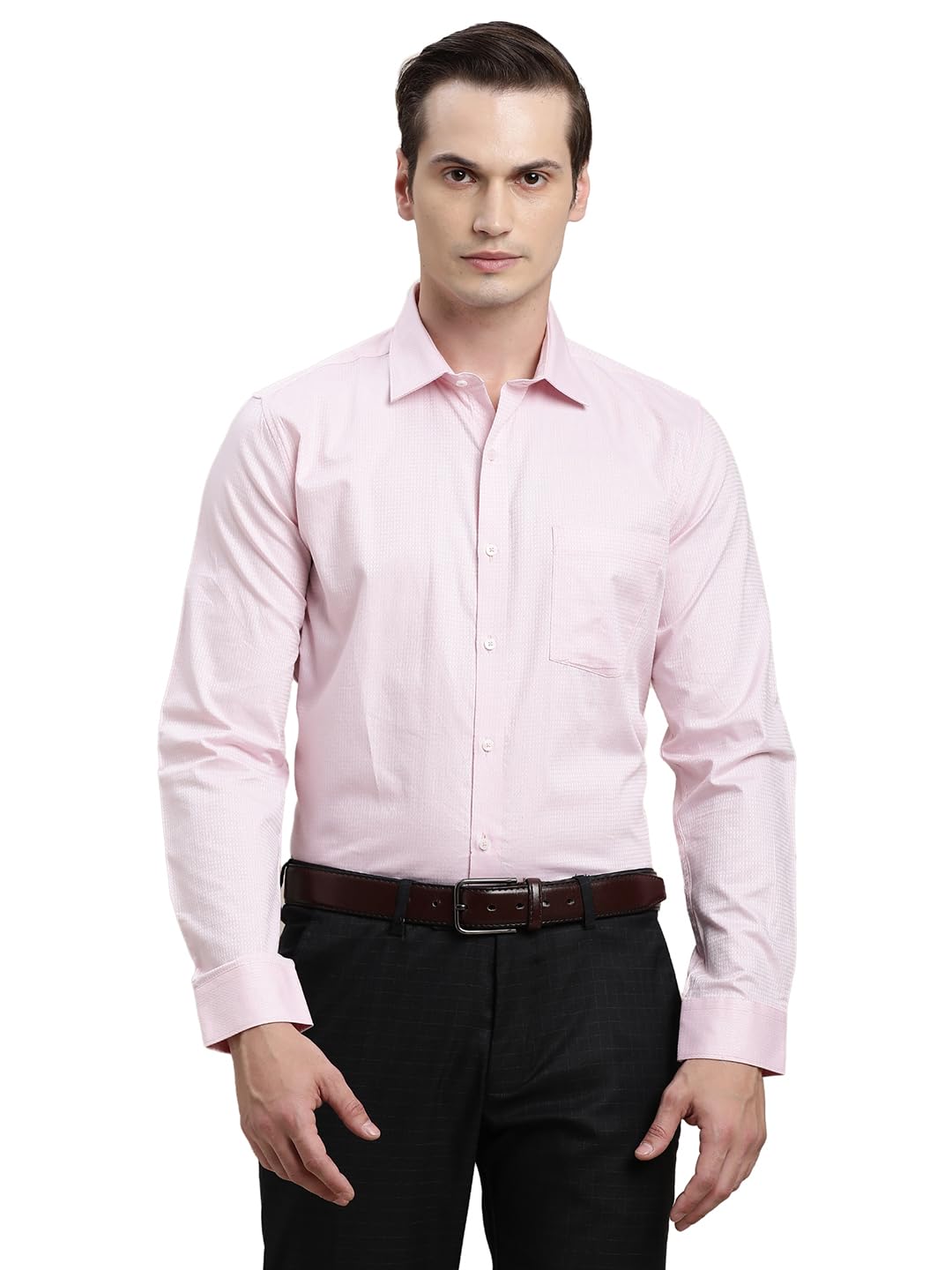 Turtle Men 100% Cotton Slim Fit Pink Dobby Full Sleeve Formal Shirt