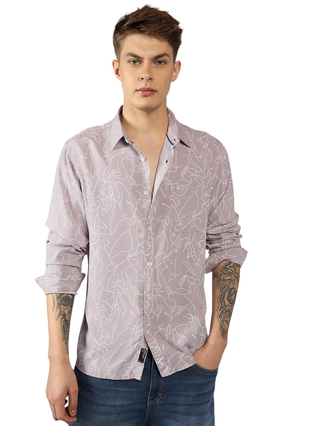 Dennis Lingo MenS | Mauve | Printed | Spread Collar | Full Sleeve | Relaxed | Casual Shirt