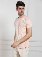 Dennis Lingo MenS | Peach | Printed | Round Neck | Half Sleeve | Regular Fit | T-Casual Shirt