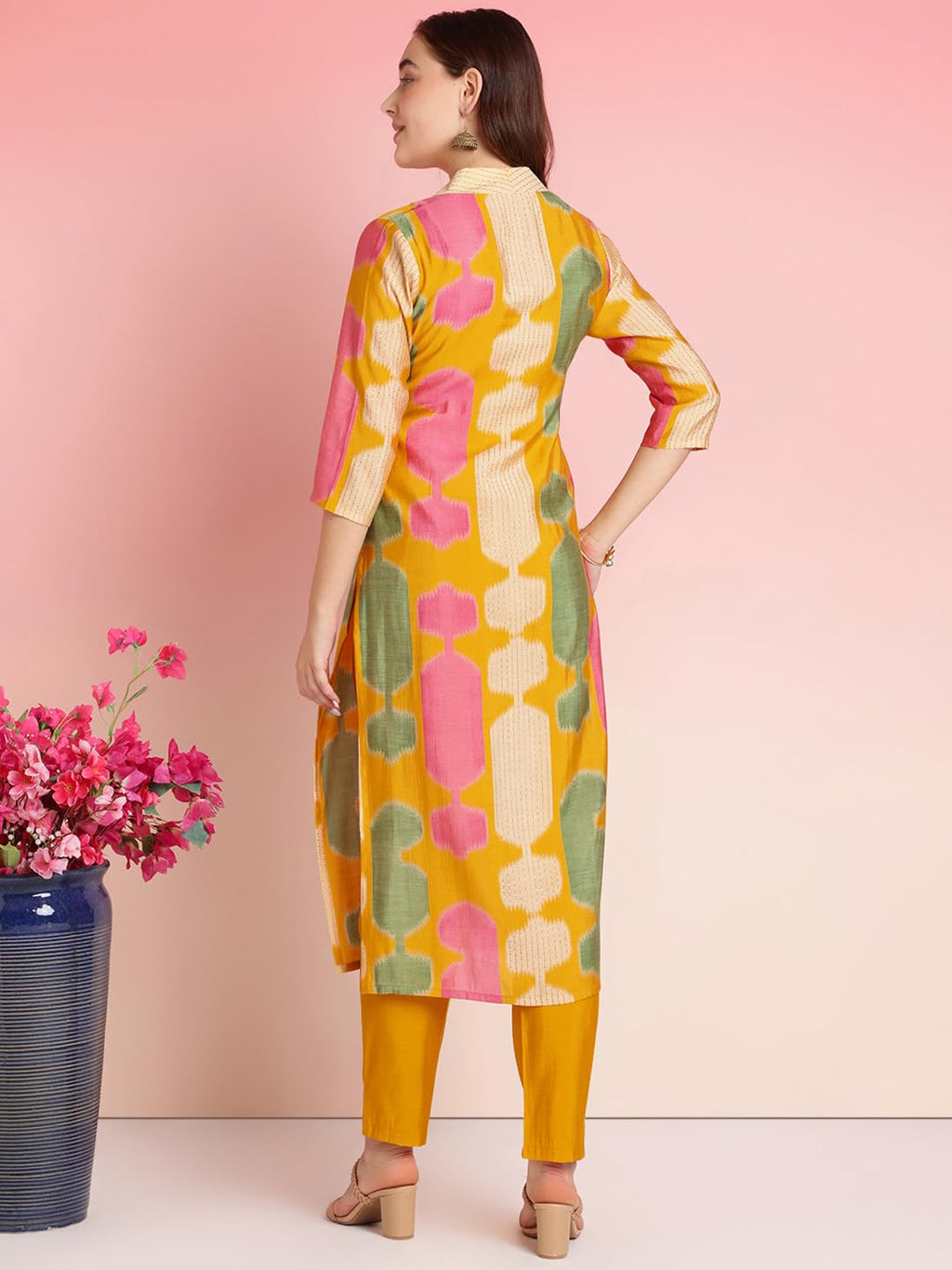 ANNI DESIGNER Womens Rayon Blend Straight Printed Kurta with Pant (SURDAS Yellow_S_Yellow_Small)