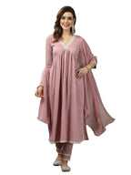 Stylum Womens Solid Crepe Naira cut Kurta Pant Dupatta Set (KPDJANVIBLUSH38_Blush, M)