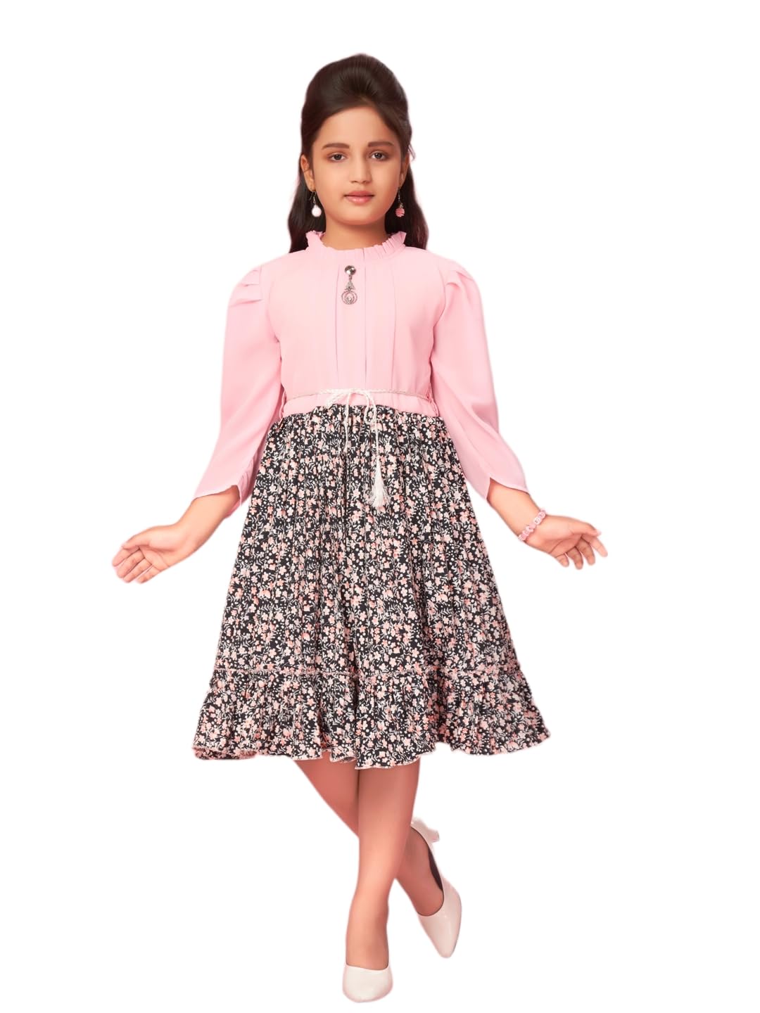 Aarika Baby-Girls Georgette Fit and Flare Knee-Length Dress (New_MD-42293_Pink