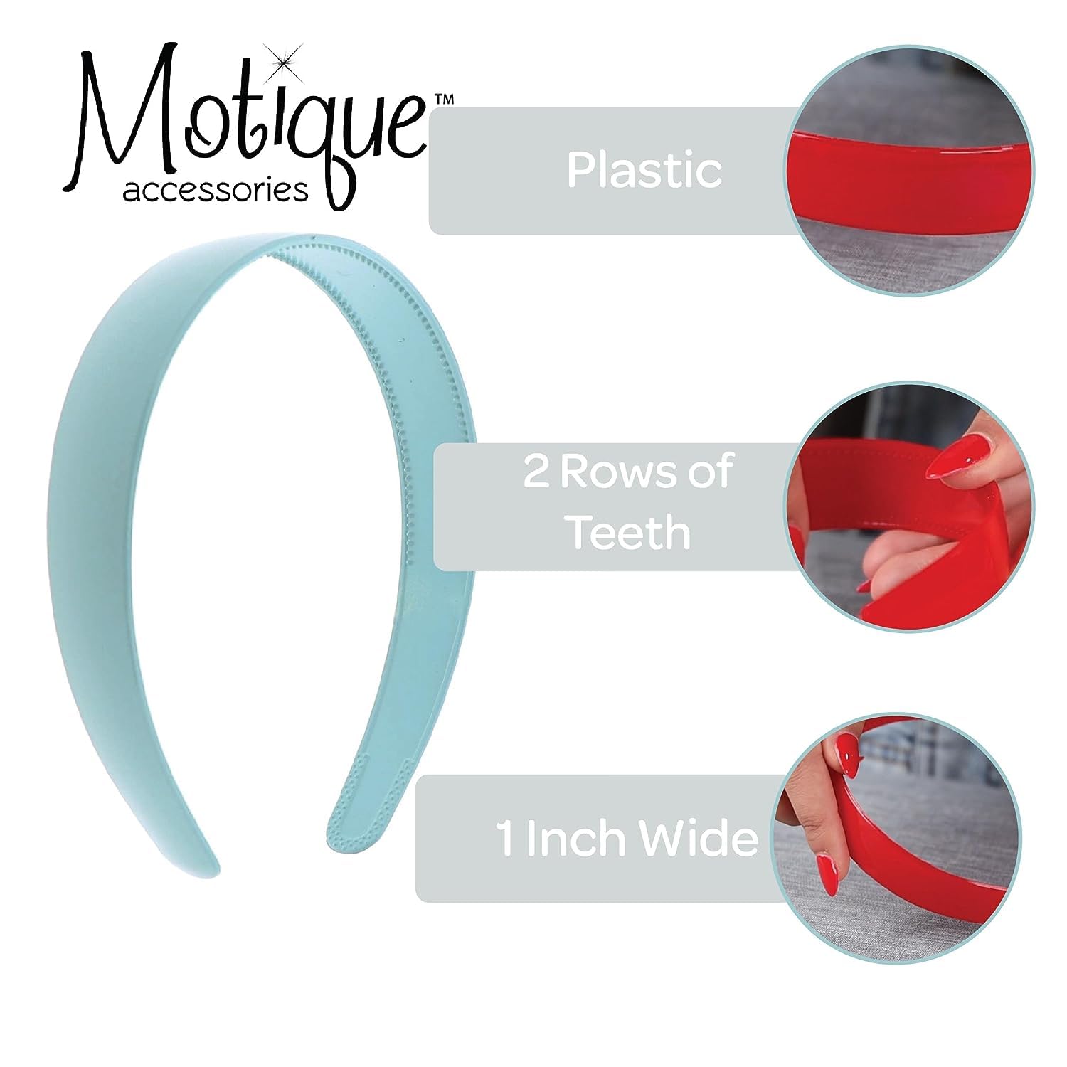 Motique Accessories Red 1 Inch Plastic Hard Headband with Teeth Head band Women Girls