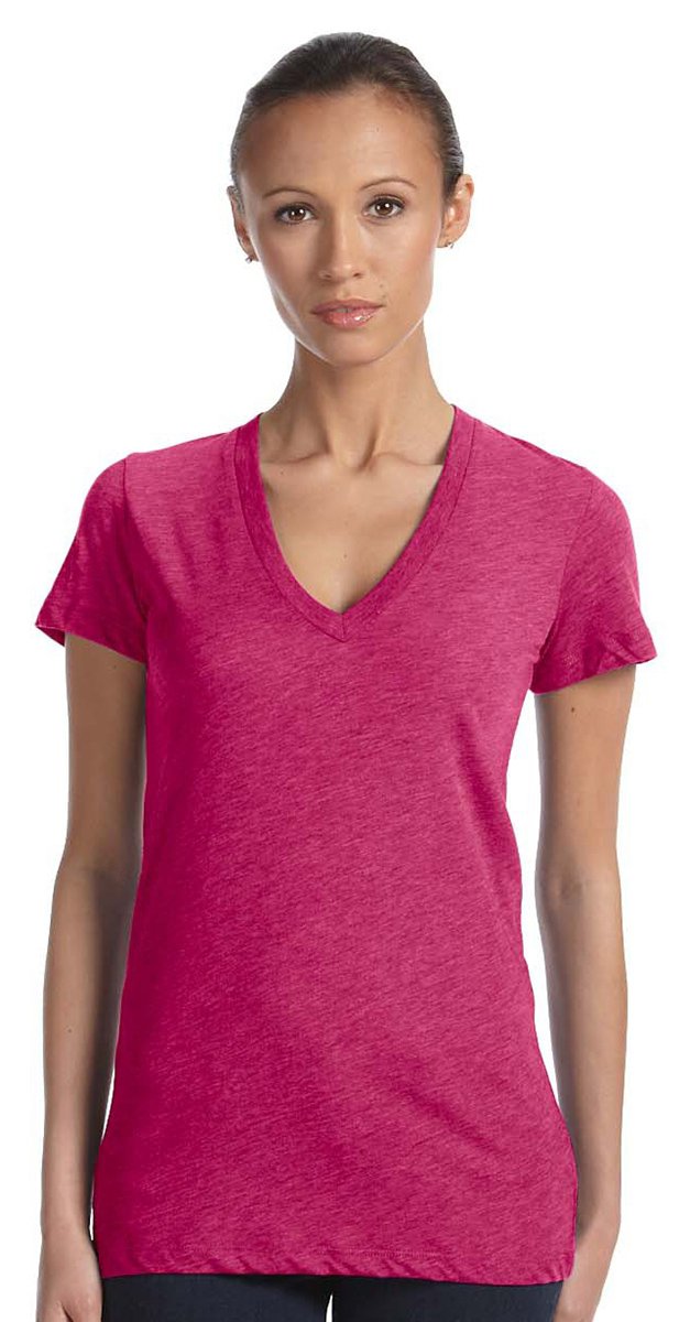 Ladies Triblend Short-Sleeve Deep V-Neck T-Shirt - BLUE TRIBLEND - S(D0102H7WB12)