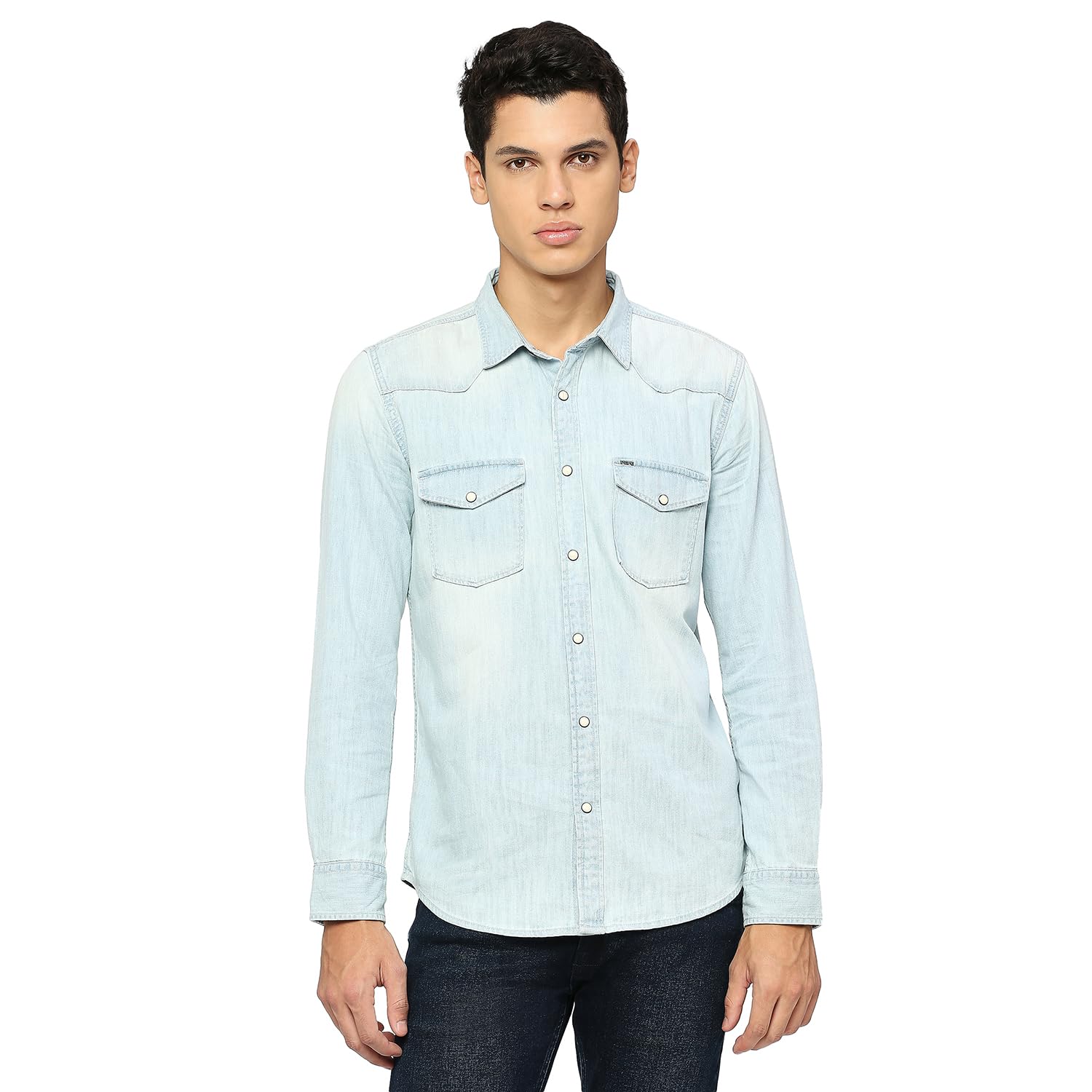 Pepe Jeans MenS Solid Regular Fit Shirt (Pm308261F49_Ice Wash Blue
