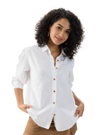 The Souled Store Cotton Linen: White Women and Girls Long Sleeves Collared Neck Button Front Solid Regular Fit Shirts
