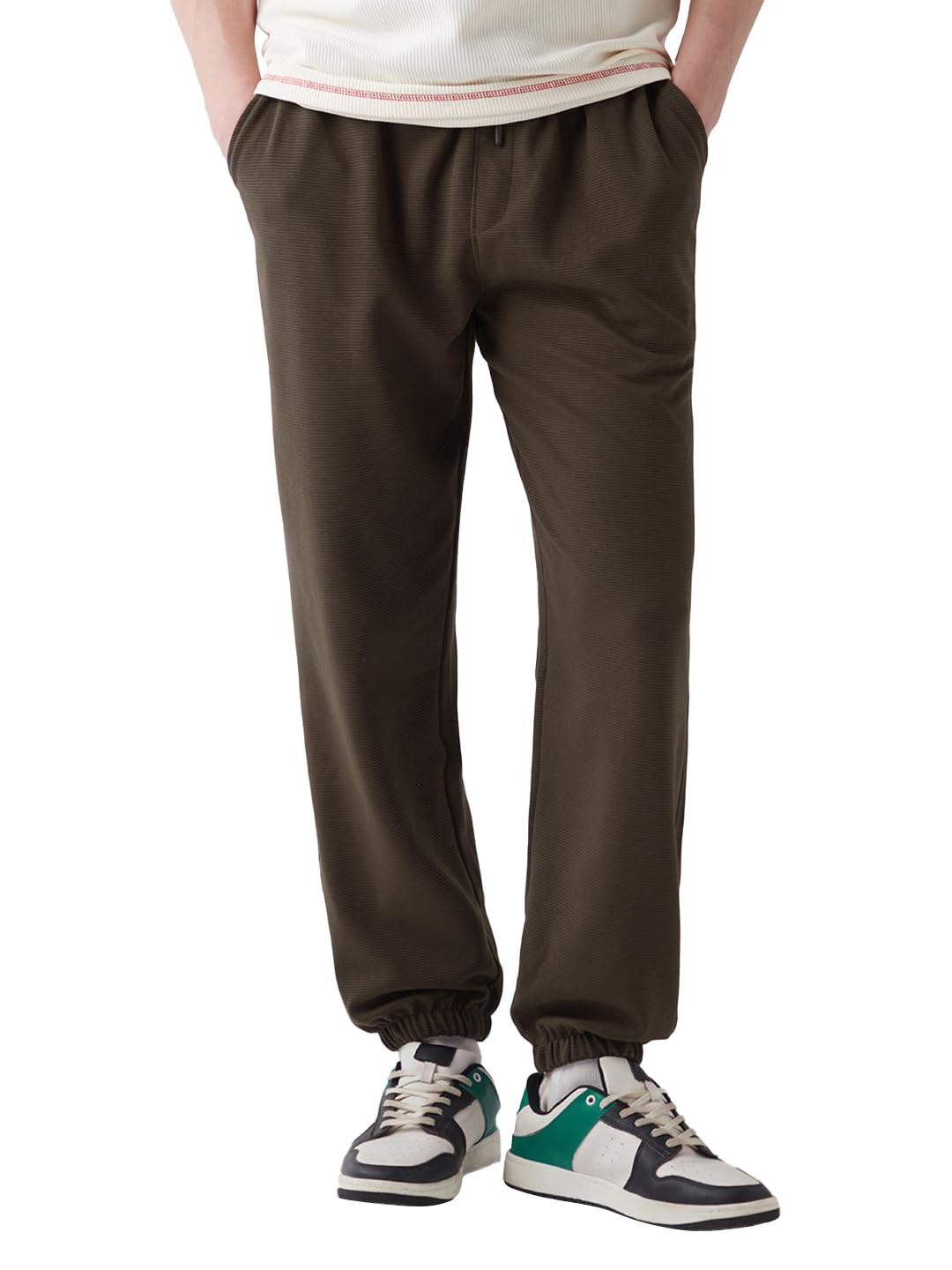 Bewakoof Heavy Duty 1.0 Men Textured Regular Fit Cotton Blend Joggers_646477_Brown_XL