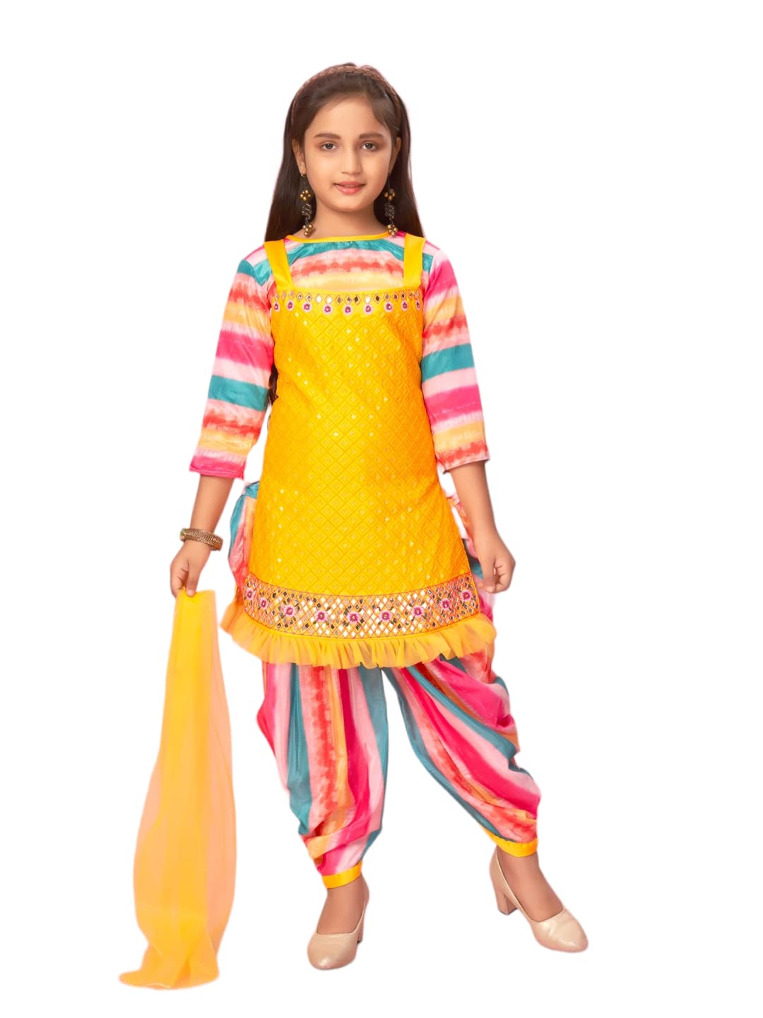 Aarika Girls Silk Kurti Patiala Set (New_PT-18771_Yellow-Multi