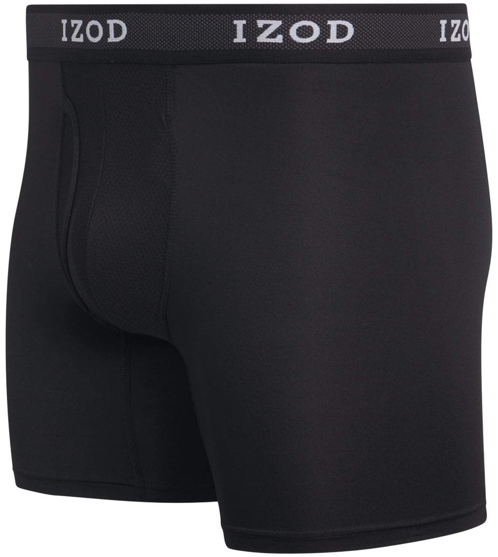 IZOD Men's Underwear - Performance Boxer Briefs with Mesh Functional Fly (5 Pack), Size Large, Black/Magnet/Black/Magnet/Black