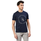 Dennis Lingo MenS Pure Cotton Printed Half Sleeves Casual T-Shirt (Navy)